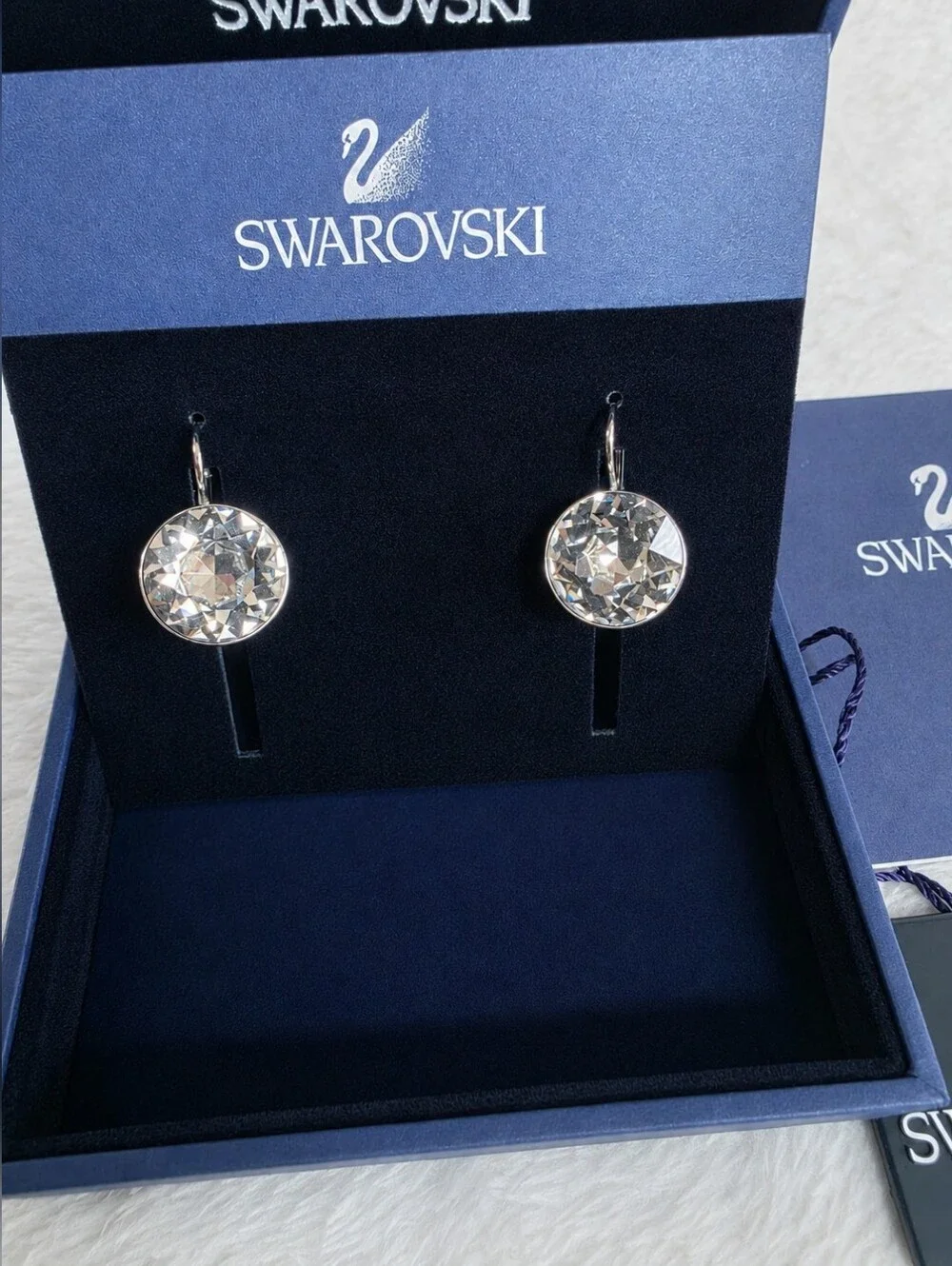 Swarovski Crystal Drop Earrings Clear Silver Tone w/ Box & Tag - Picture 1 of 6